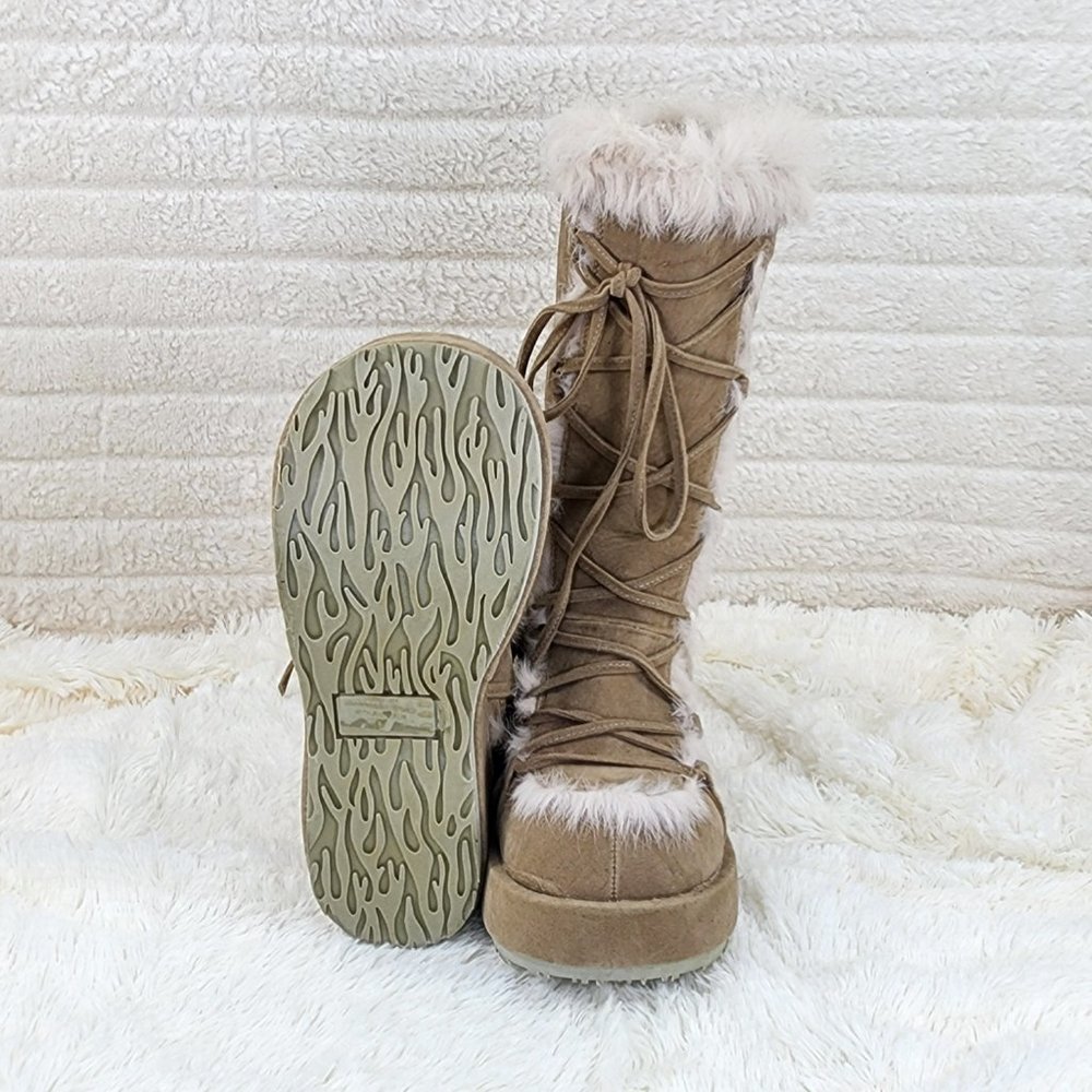 311 Cubby Tan Platform Furry Go-go Mammoth Stomper Knee Boots - Picture 7 of 12